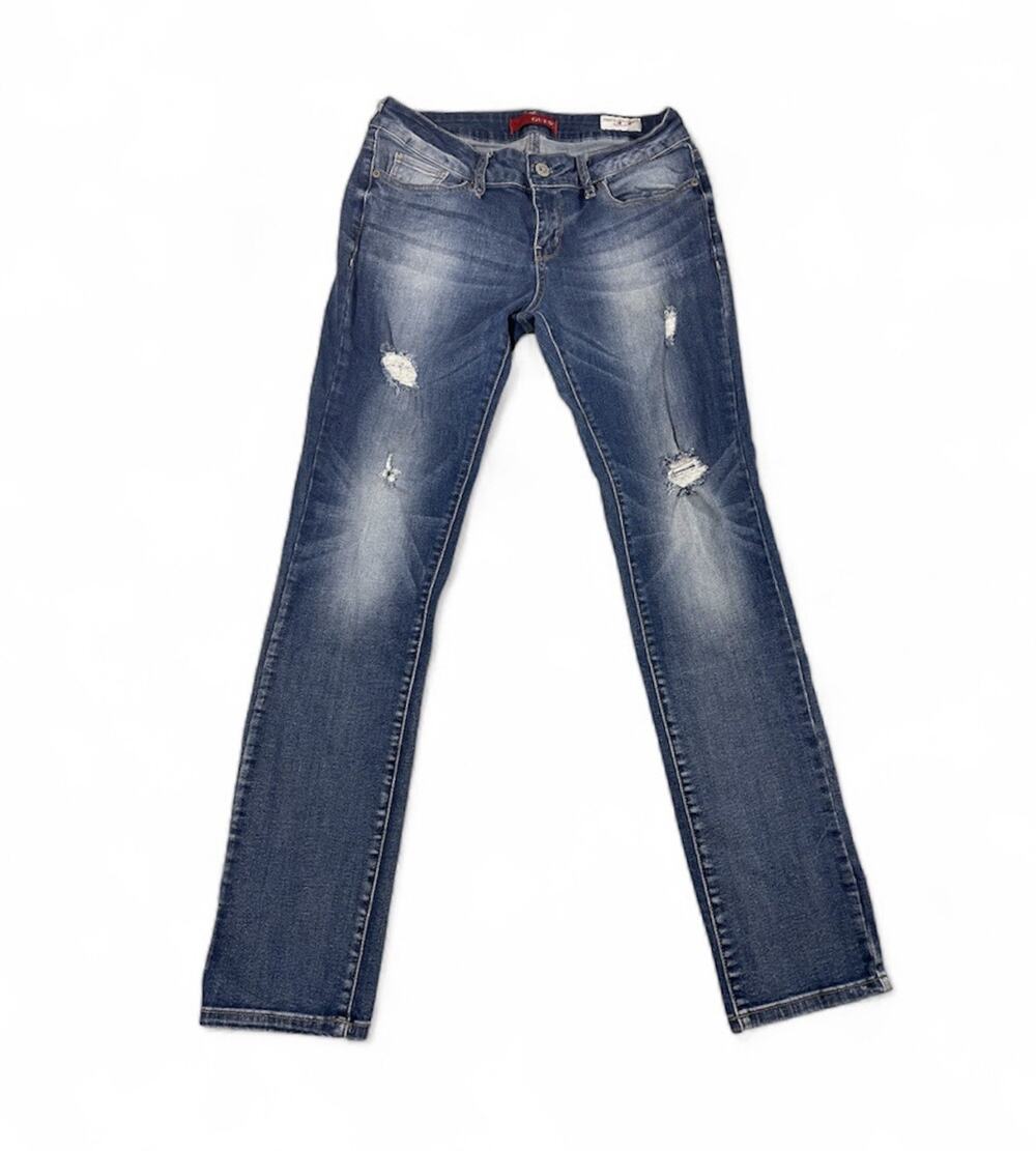 Guess Power Jeans Womens 29x30 Blue Cotton Denim Logo Skinny LowRise Distressed